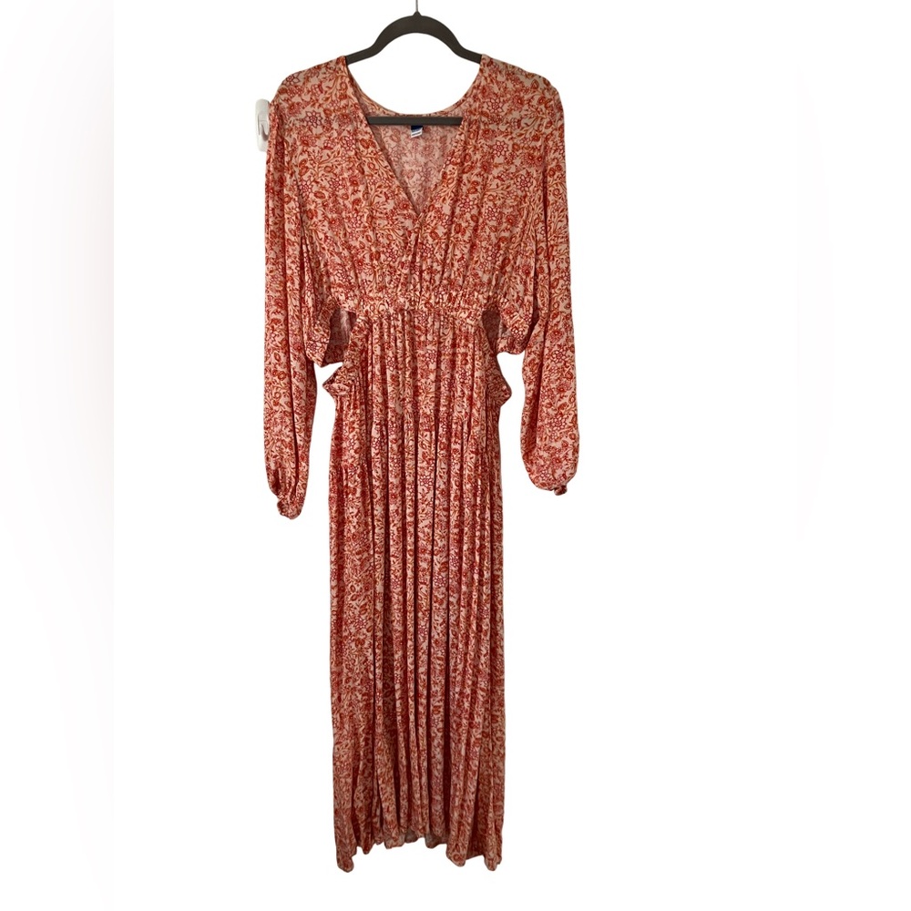 Old Navy orange tones Patterned Long Sleeve Dress with side cutouts
